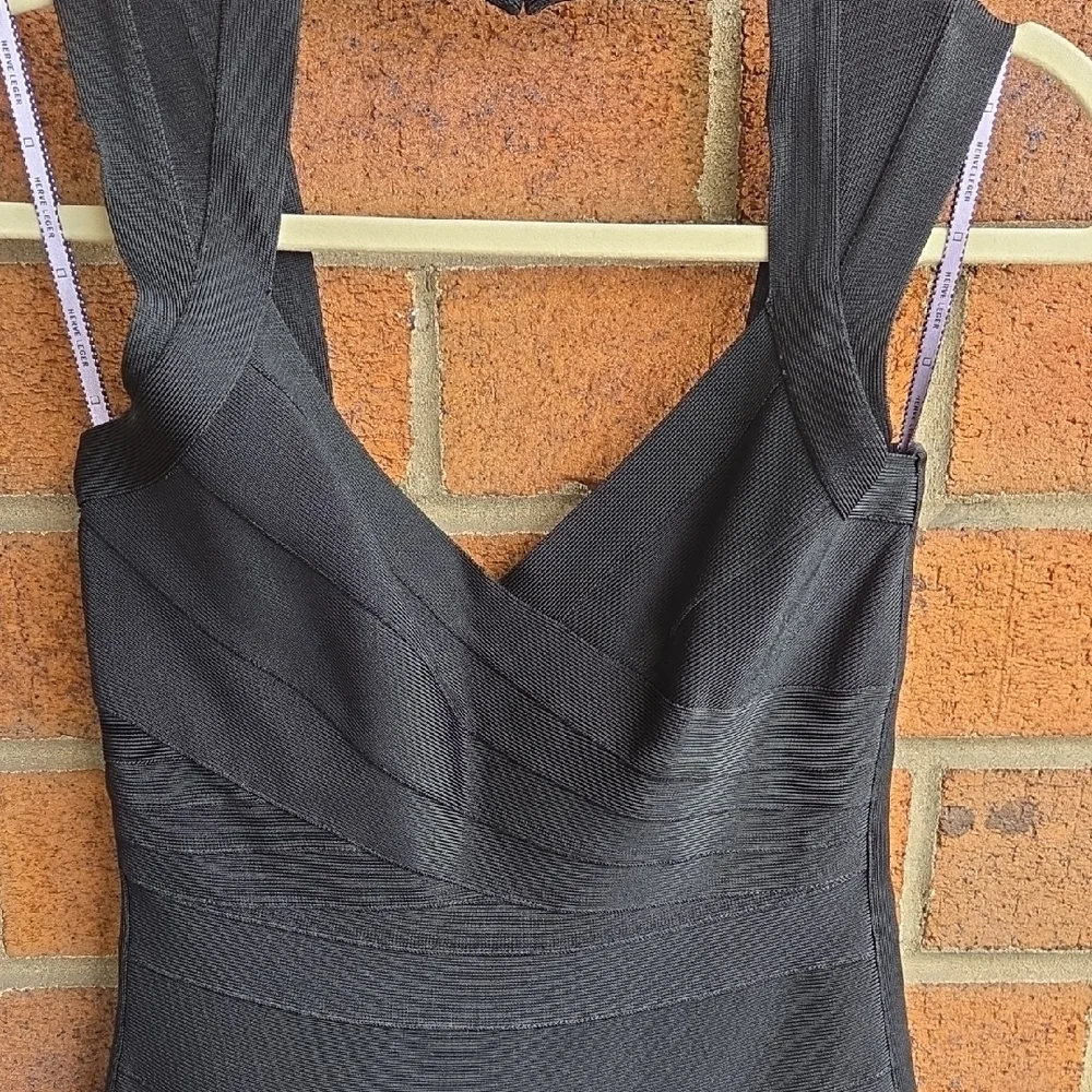 HERVE LEGER Black Bruna Sleeveless V Neck Bandage Fit & Flare Dress